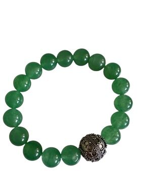 Classic Green Aventurine Stretch Bracelet Silver Beaded Gemstone Bracelet